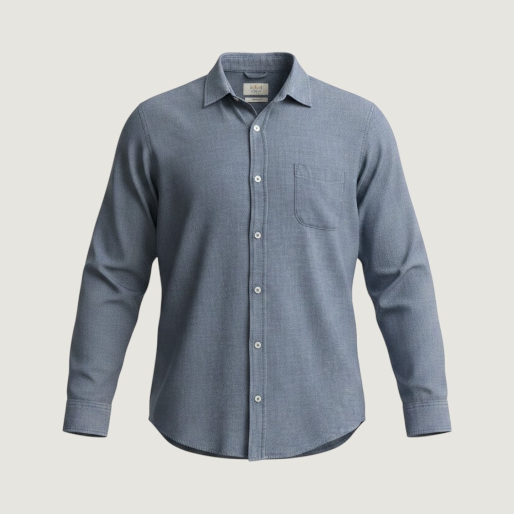 Marine Layer Mens Large Blue Herringbone Button Down Long Sleeve Cotton Shirt
